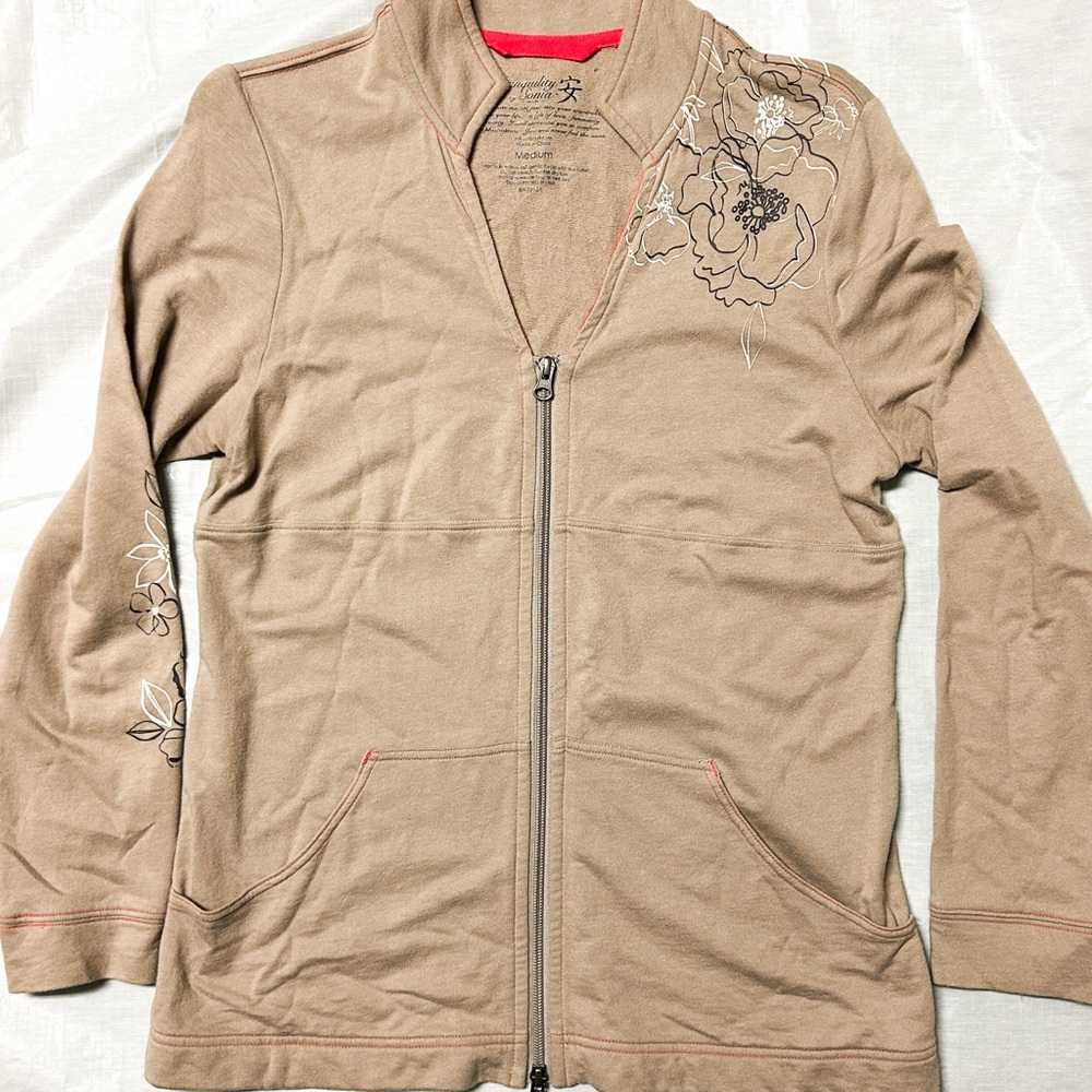 Tranquility by Soma zip front jacket beige floral size medium
